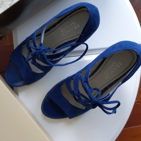Franco Sarto Royal Blue Lace Up Deco Suede Wedge 7 - Picture 8 of 17